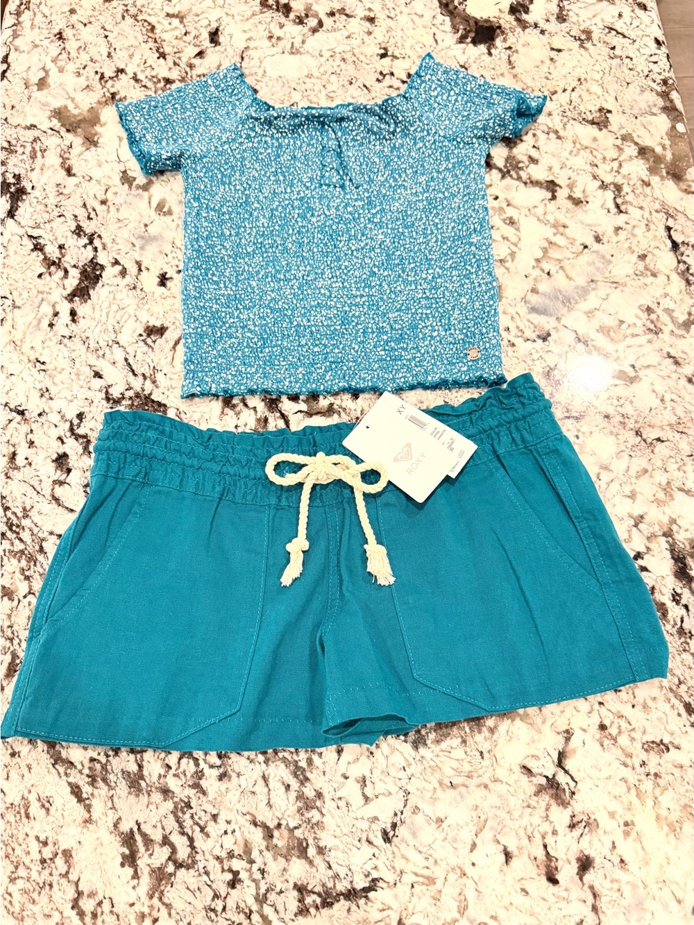 Roxy Turquoise Two-Piece Casual Top & Shorts Set